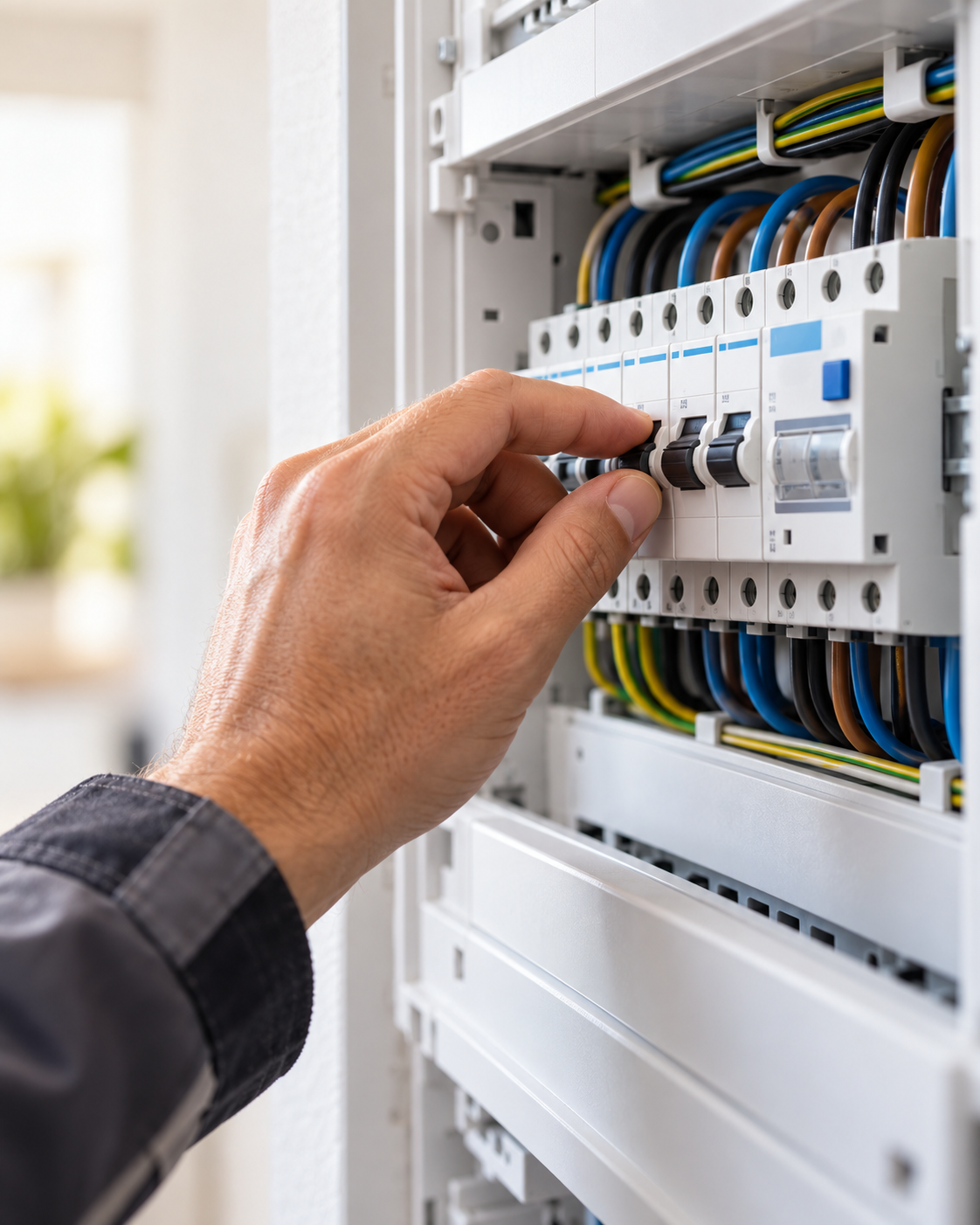 Electricista revisando una avería eléctrica